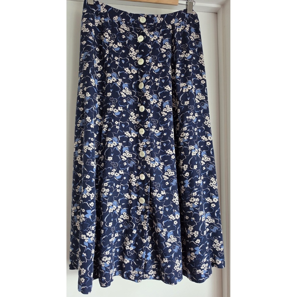Banana Republic Maxi Skirt Size 14 Blue Floral Classic A-Line Women Vintage